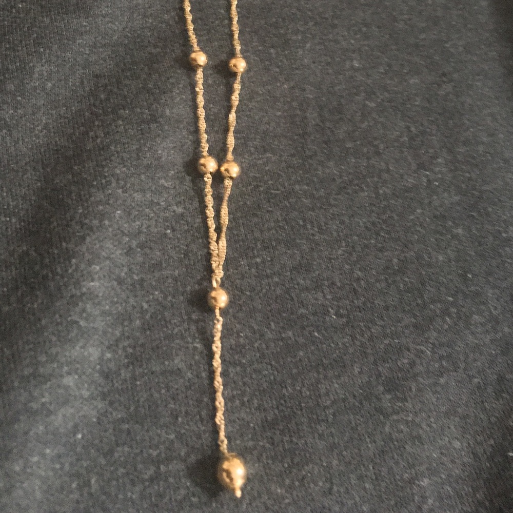 Preloved Solid 10K Lariat Necklace with Gold Stationed Beads - Picture 4 of 7